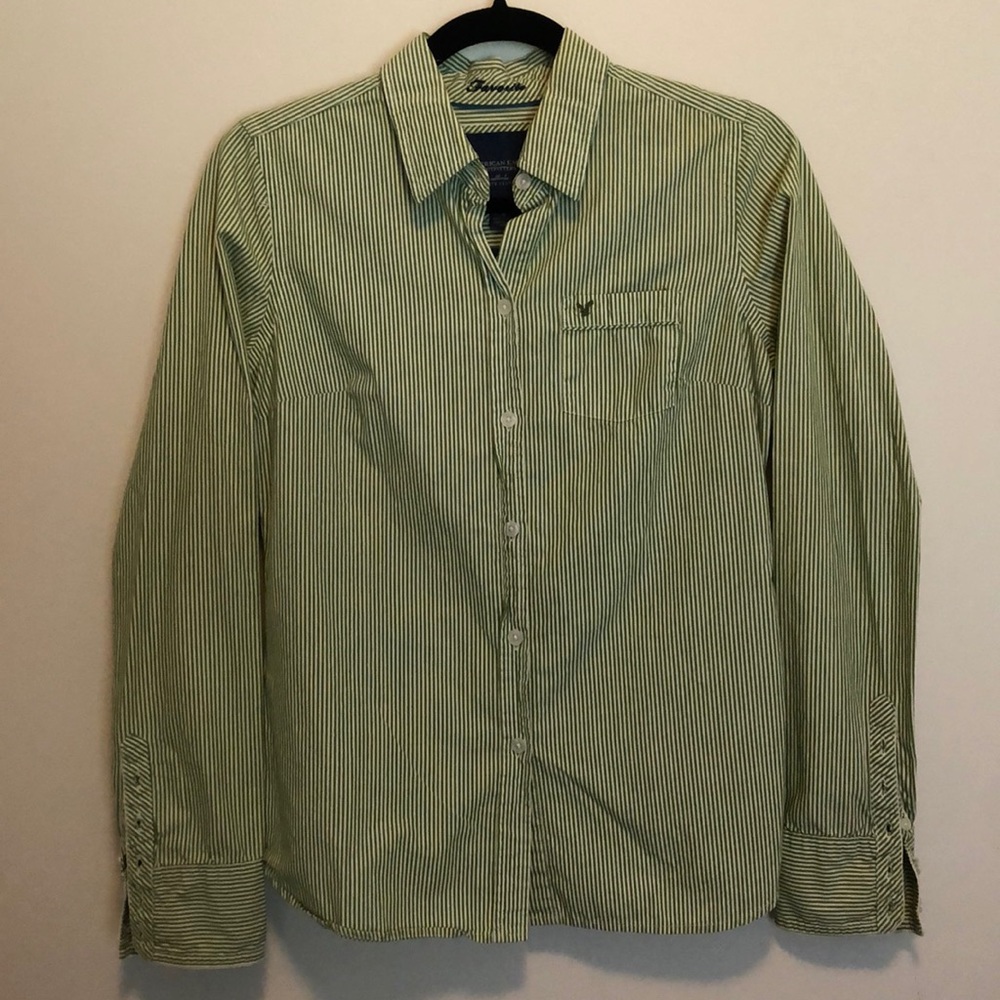 American Eagle Outfitters green stripe button down